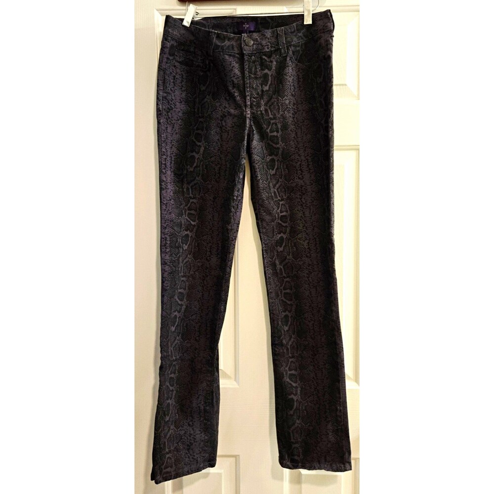 Women's NYDJ Lift Tuck Technology Skinny Snake Animal Print Jeans Black Gray 6